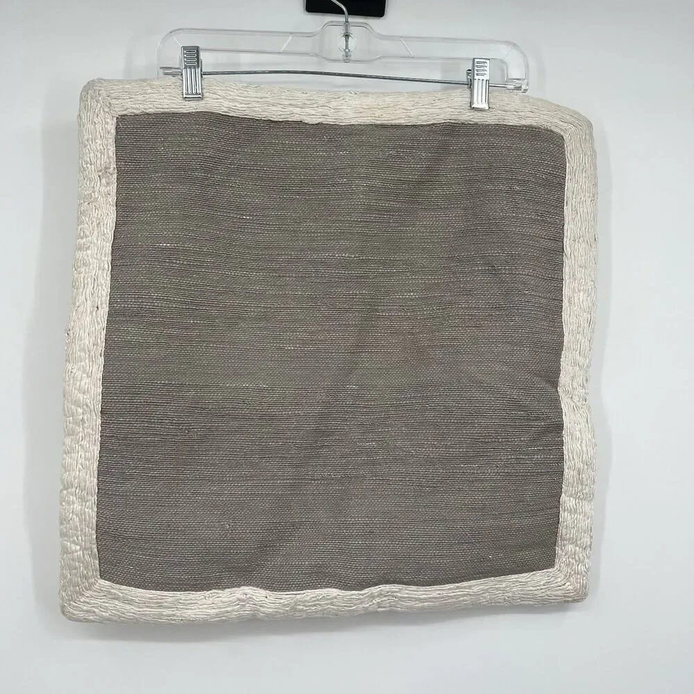 Pair Of West Elm 20x20 Textured Pillow Covers Boho Natural Embroidered Trim Zip